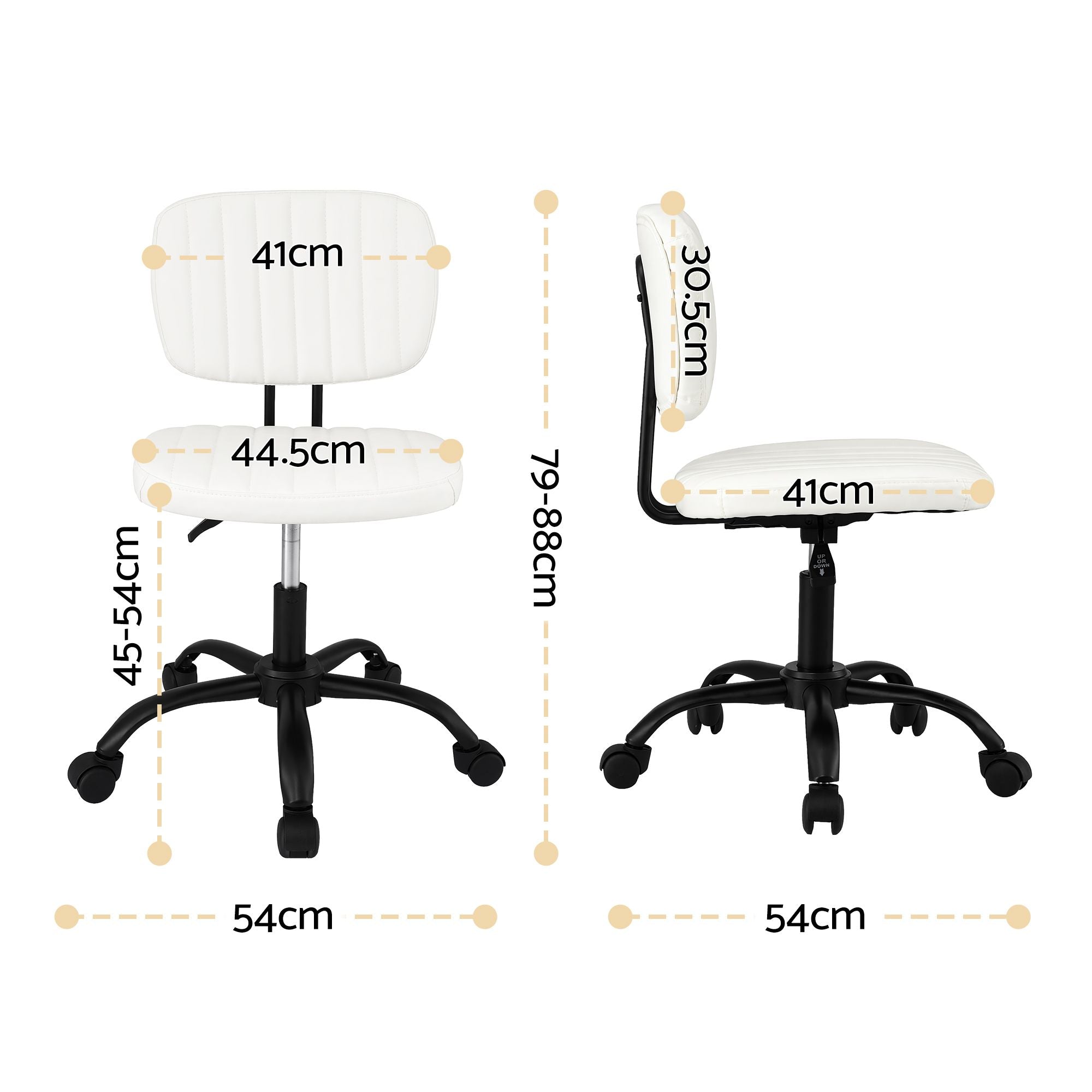 Artiss Armless Office Chair with Wheels, Ergonomic PU Leather Office Desk Chair, Height Adjustable 360Â° Swivel Computer Task Chair for Home Office, Study Room & Small Space, White