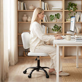 Artiss Armless Office Chair with Wheels, Ergonomic PU Leather Office Desk Chair, Height Adjustable 360° Swivel Computer Task Chair for Home Office, Study Room & Small Space, White