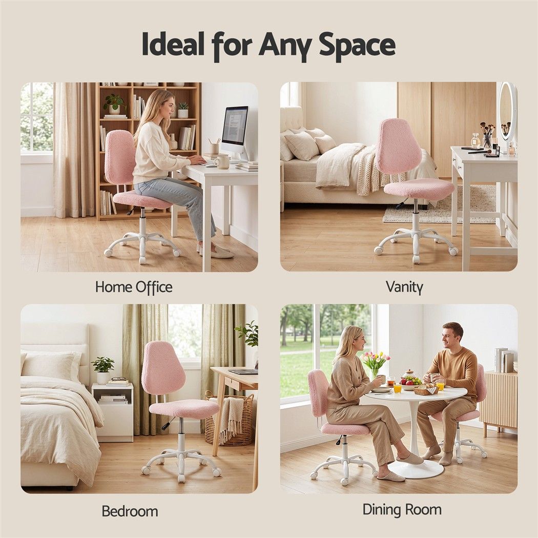 Artiss Armless Office Chair Ergonomic Soft Fleece Height Adjustable Vanity Desk Chair Pink