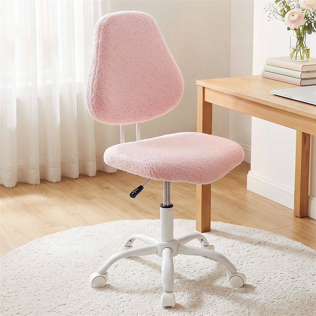 Artiss Armless Office Chair Ergonomic Soft Fleece Height Adjustable Vanity Desk Chair Pink