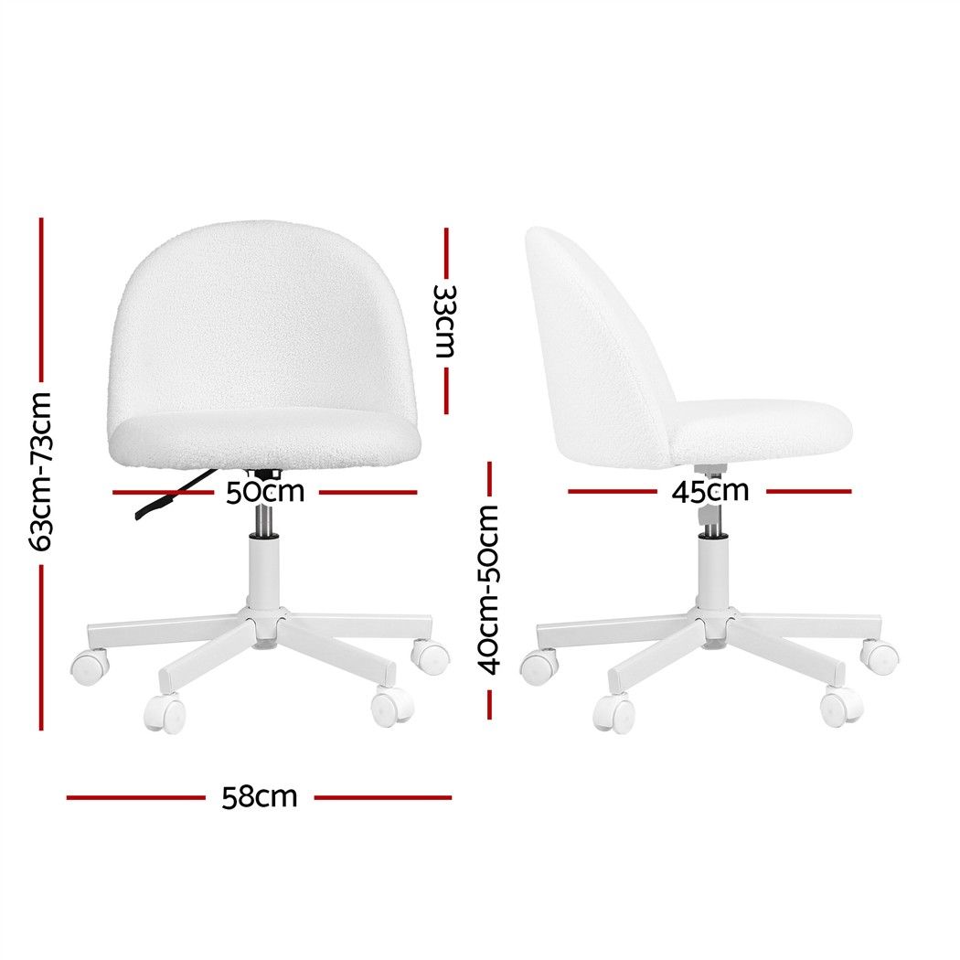 Artiss Office Chair Armless Swivel Vanity Desk Chair with Wheels Teddy Fleece White