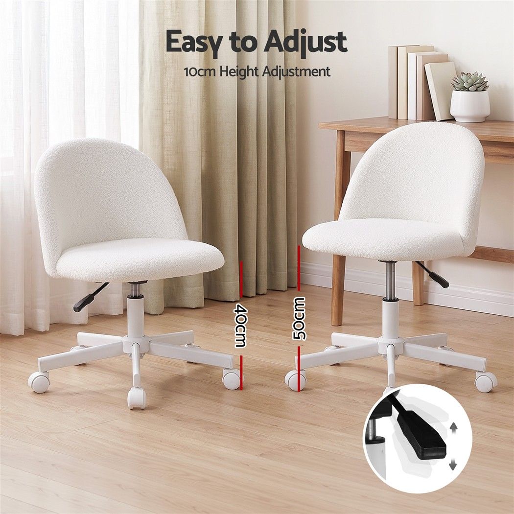 Artiss Office Chair Armless Swivel Vanity Desk Chair with Wheels Teddy Fleece White