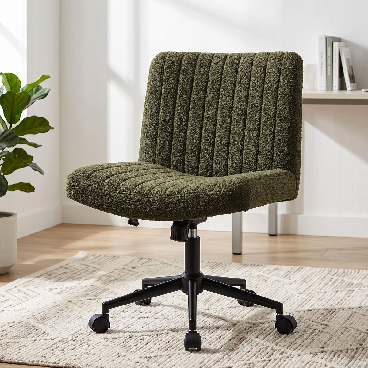 Artiss Armless Cross Legged Office Chair Wide Seat Vanity Chair Teddy Fleece Green