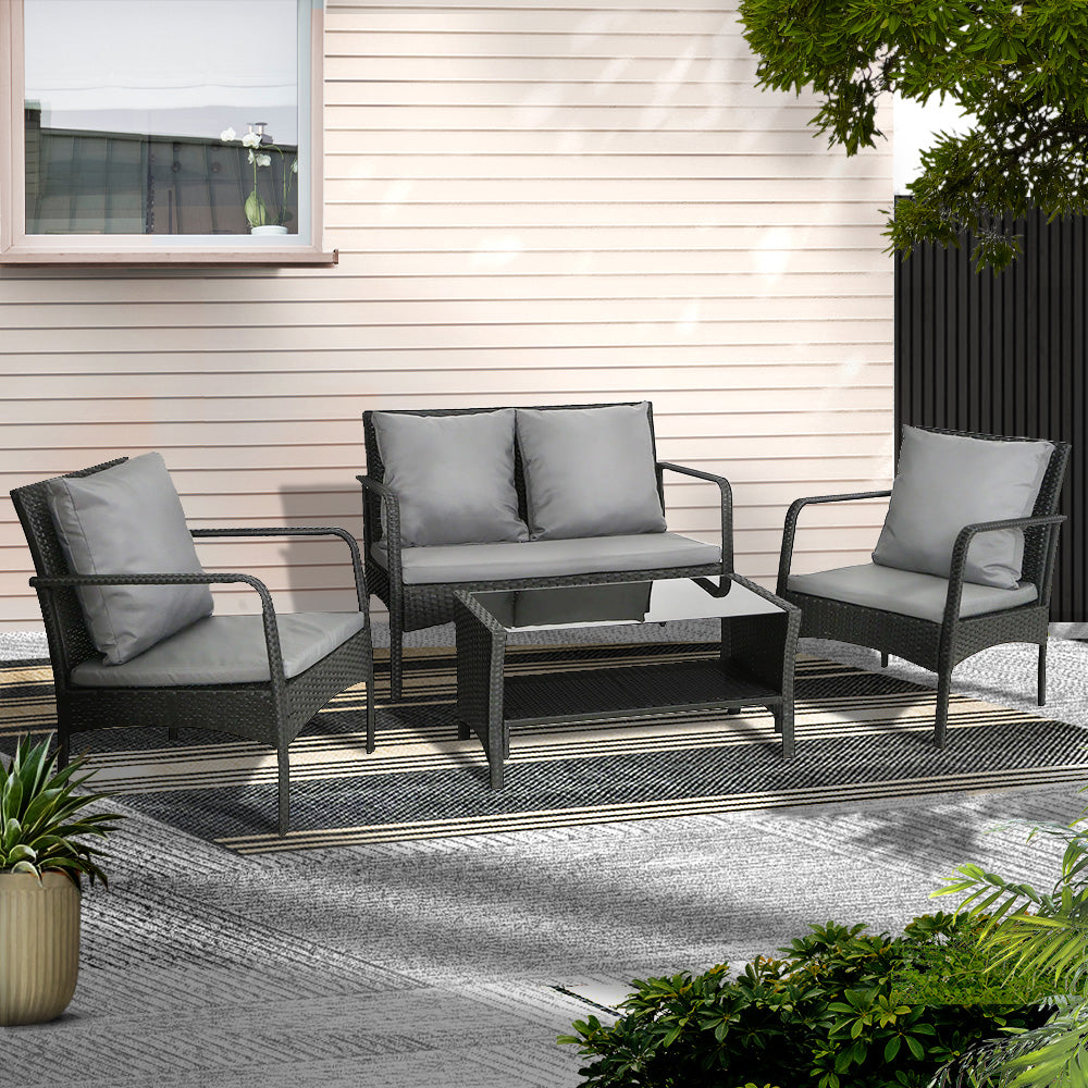 Outdoor Chairs: Gardeon Outdoor Sofa Set Lounge Setting Wicker Table and Chairs Garden Patio Furniture