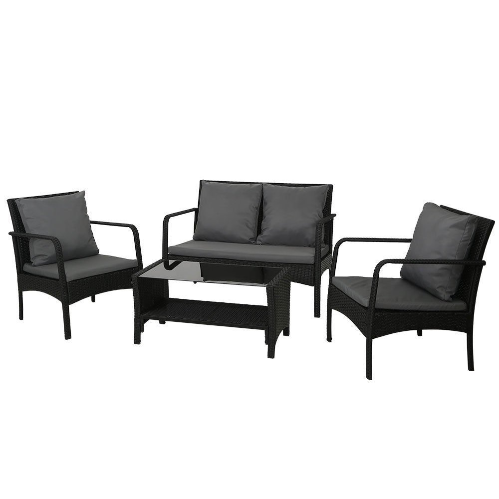 Outdoor Chairs: Gardeon Outdoor Sofa Set Lounge Setting Wicker Table and Chairs Garden Patio Furniture