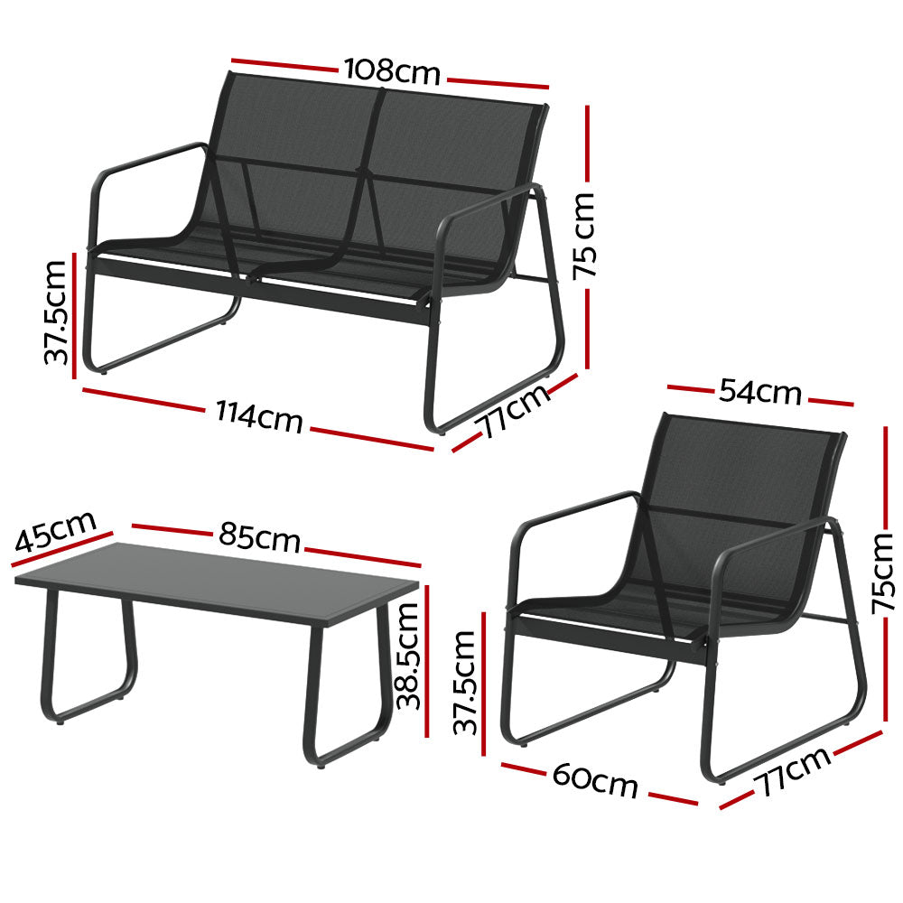 Outdoor Chairs: Gardeon Outdoor Sofa Set Lounge Setting Textilene Table and Chairs Garden Patio Furniture
