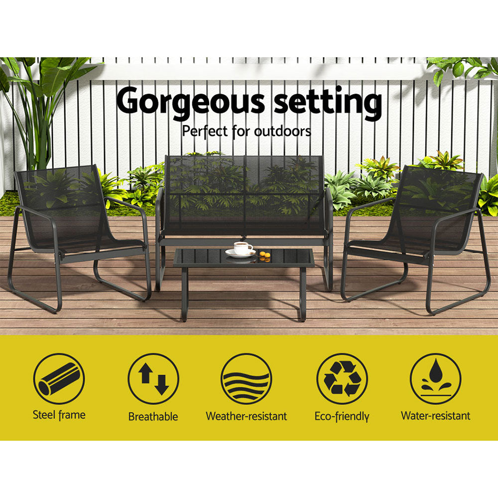 Outdoor Chairs: Gardeon Outdoor Sofa Set Lounge Setting Textilene Table and Chairs Garden Patio Furniture