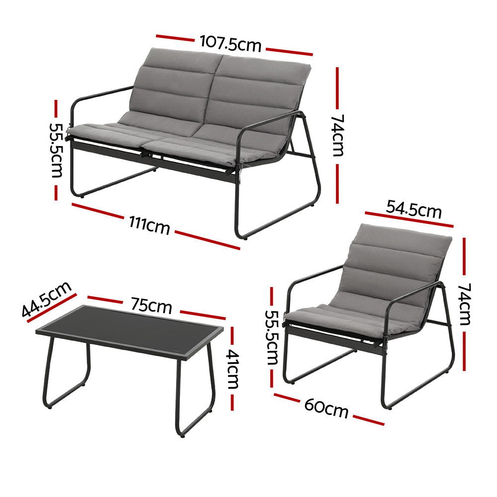 Outdoor Sofas & Lounge Sets: Gardeon 4PCS Outdoor Sofa Set Table and Chairs Cushion textilene Patio Furniture