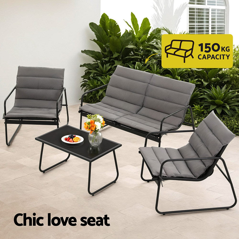 Outdoor Sofas & Lounge Sets: Gardeon 4PCS Outdoor Sofa Set Table and Chairs Cushion textilene Patio Furniture