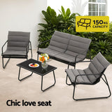 Gardeon 4PCS Outdoor Sofa Set Table and Chairs Cushion textilene Patio Furniture