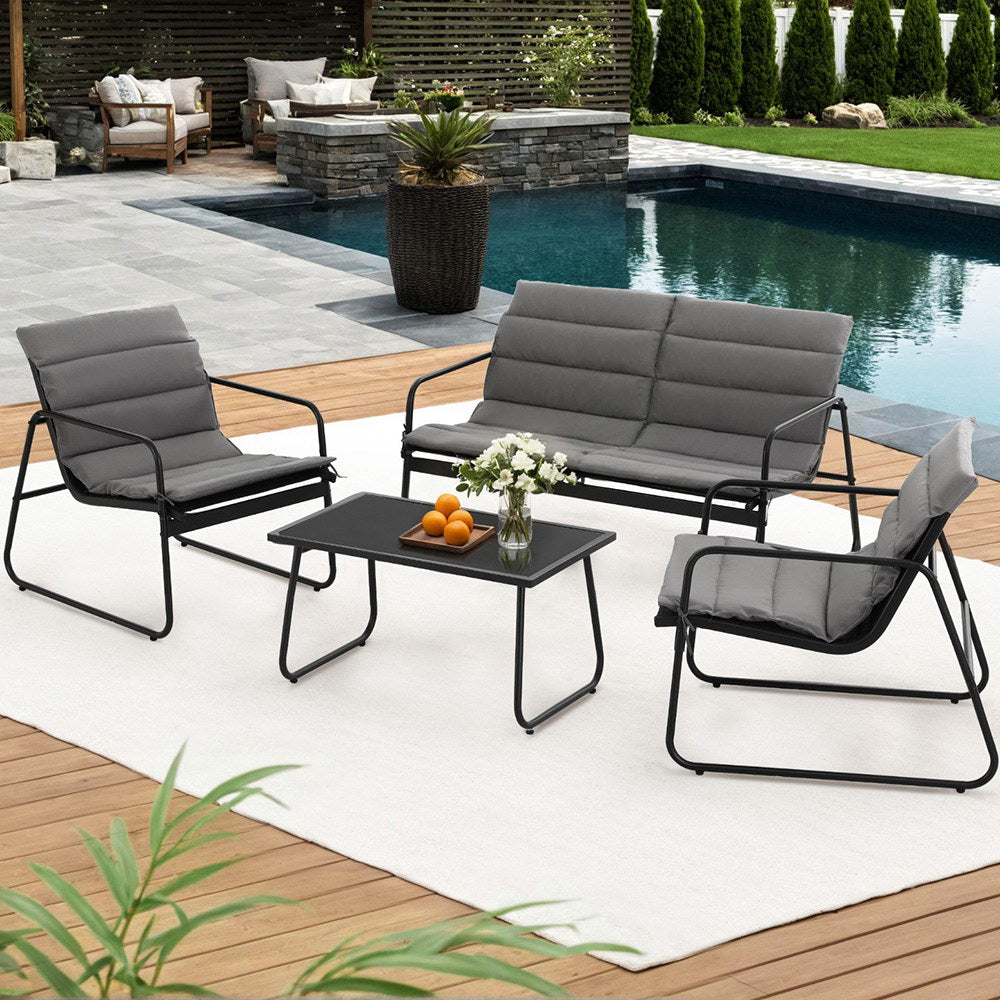 Outdoor Sofas & Lounge Sets: Gardeon 4PCS Outdoor Sofa Set Table and Chairs Cushion textilene Patio Furniture