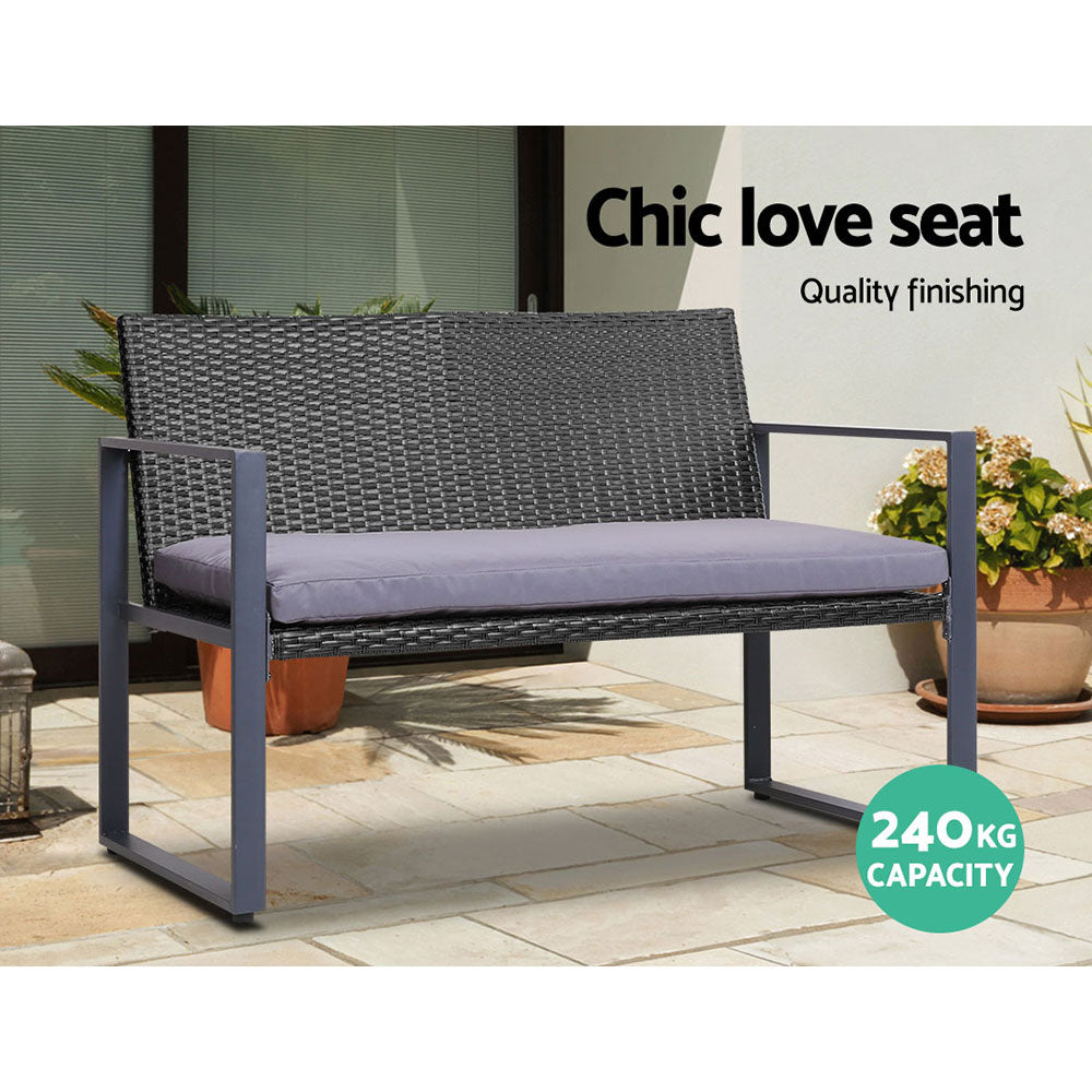 Outdoor Chairs: Gardeon 4 PCS Outdoor Sofa Set Rattan Furniture Glass Top Table Chairs Black