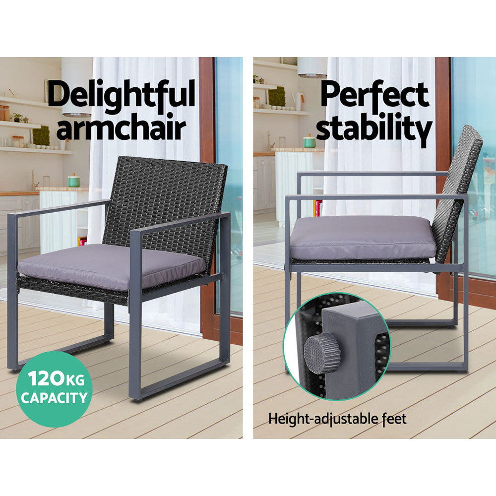 Outdoor Chairs: Gardeon 4 PCS Outdoor Sofa Set Rattan Furniture Glass Top Table Chairs Black