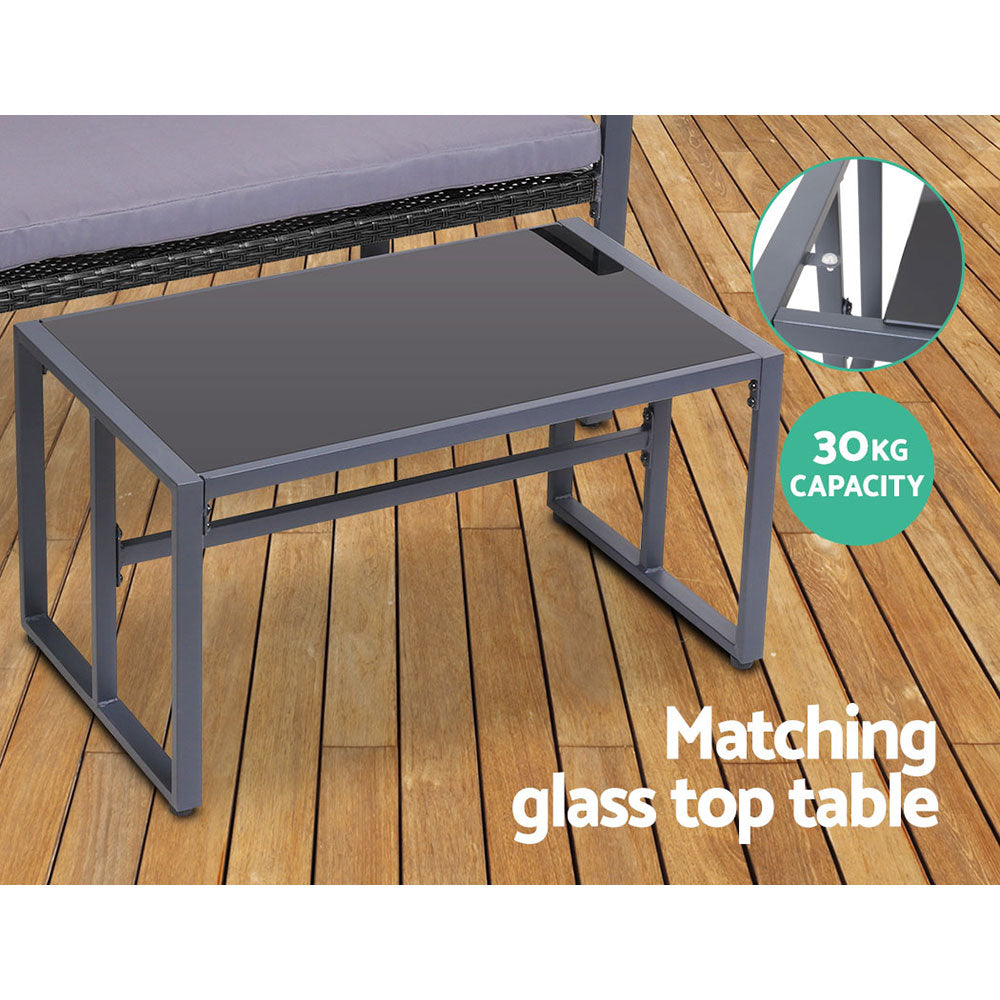 Outdoor Chairs: Gardeon 4 PCS Outdoor Sofa Set Rattan Furniture Glass Top Table Chairs Black