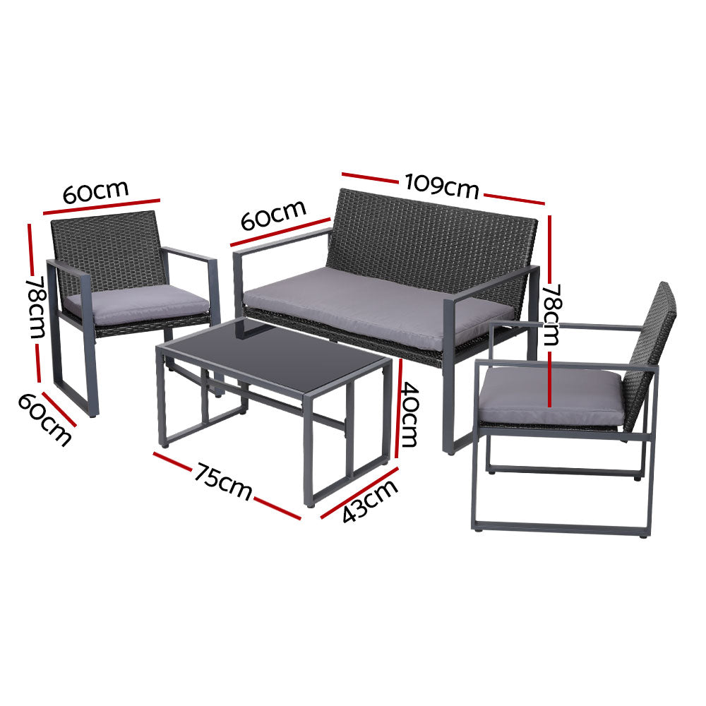 Outdoor Chairs: Gardeon 4 PCS Outdoor Sofa Set Rattan Furniture with Storage Cover Chairs Black