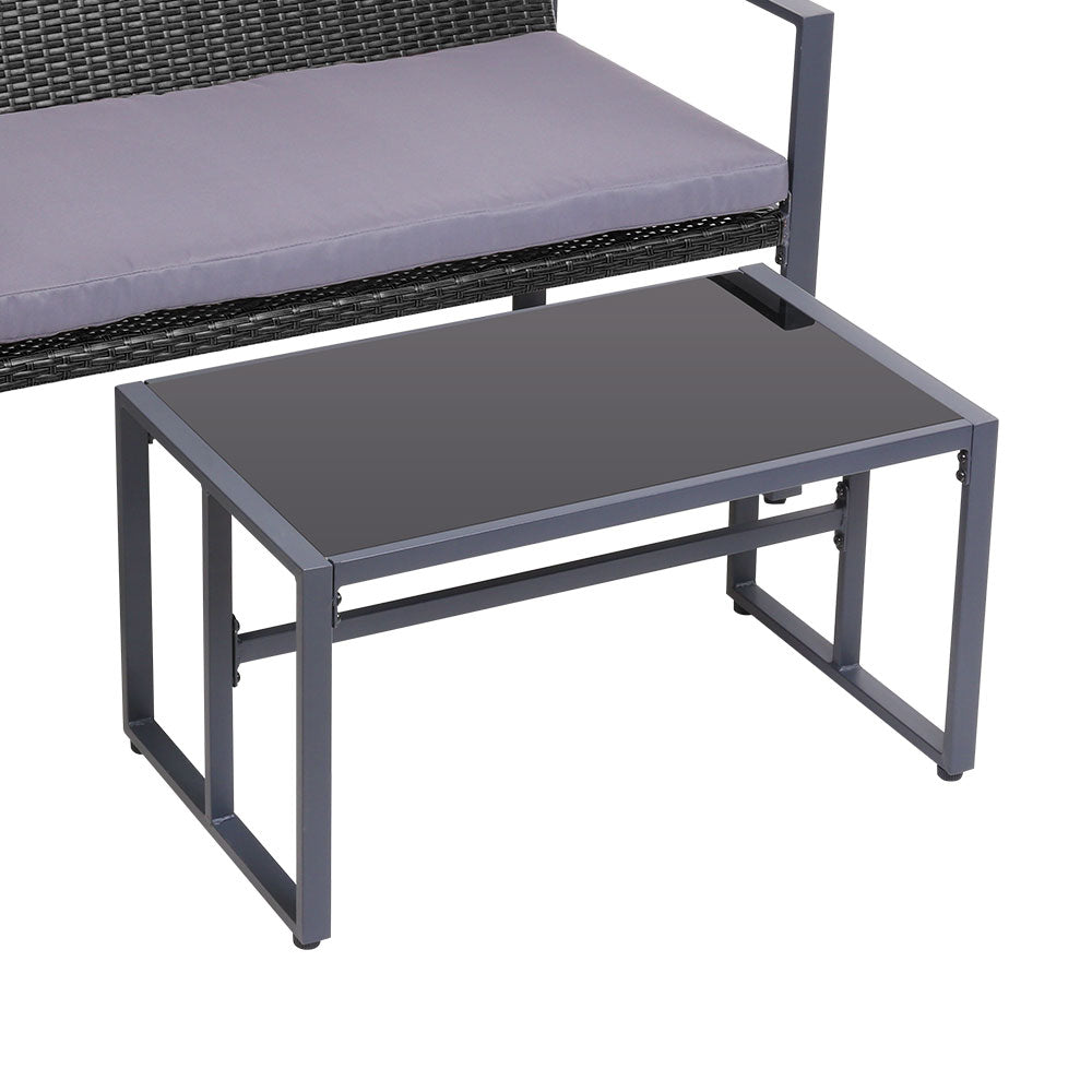 Outdoor Chairs: Gardeon 4 PCS Outdoor Sofa Set Rattan Furniture with Storage Cover Chairs Black