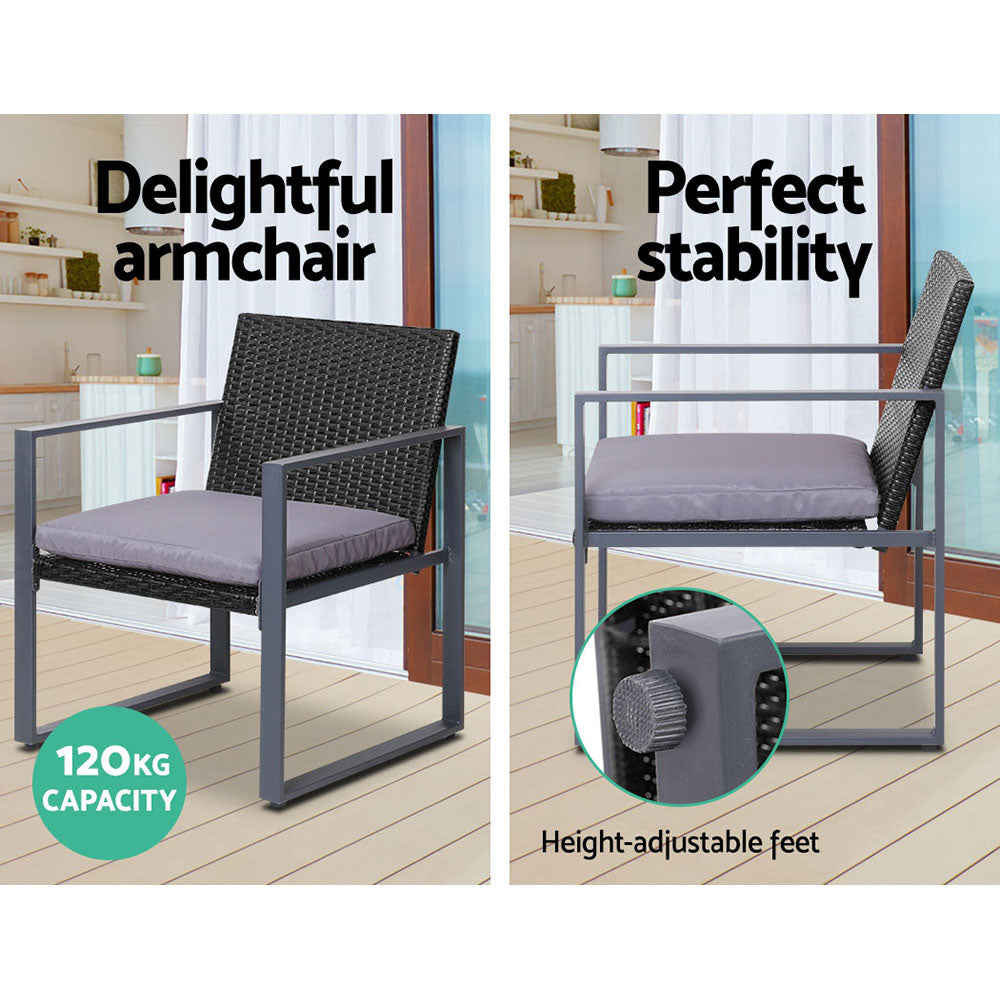 Outdoor Chairs: Gardeon 4 PCS Outdoor Sofa Set Rattan Furniture with Storage Cover Chairs Black