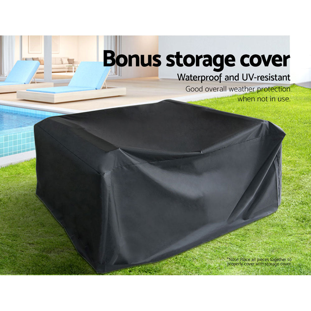 Outdoor Chairs: Gardeon 4 PCS Outdoor Sofa Set Rattan Furniture with Storage Cover Chairs Black