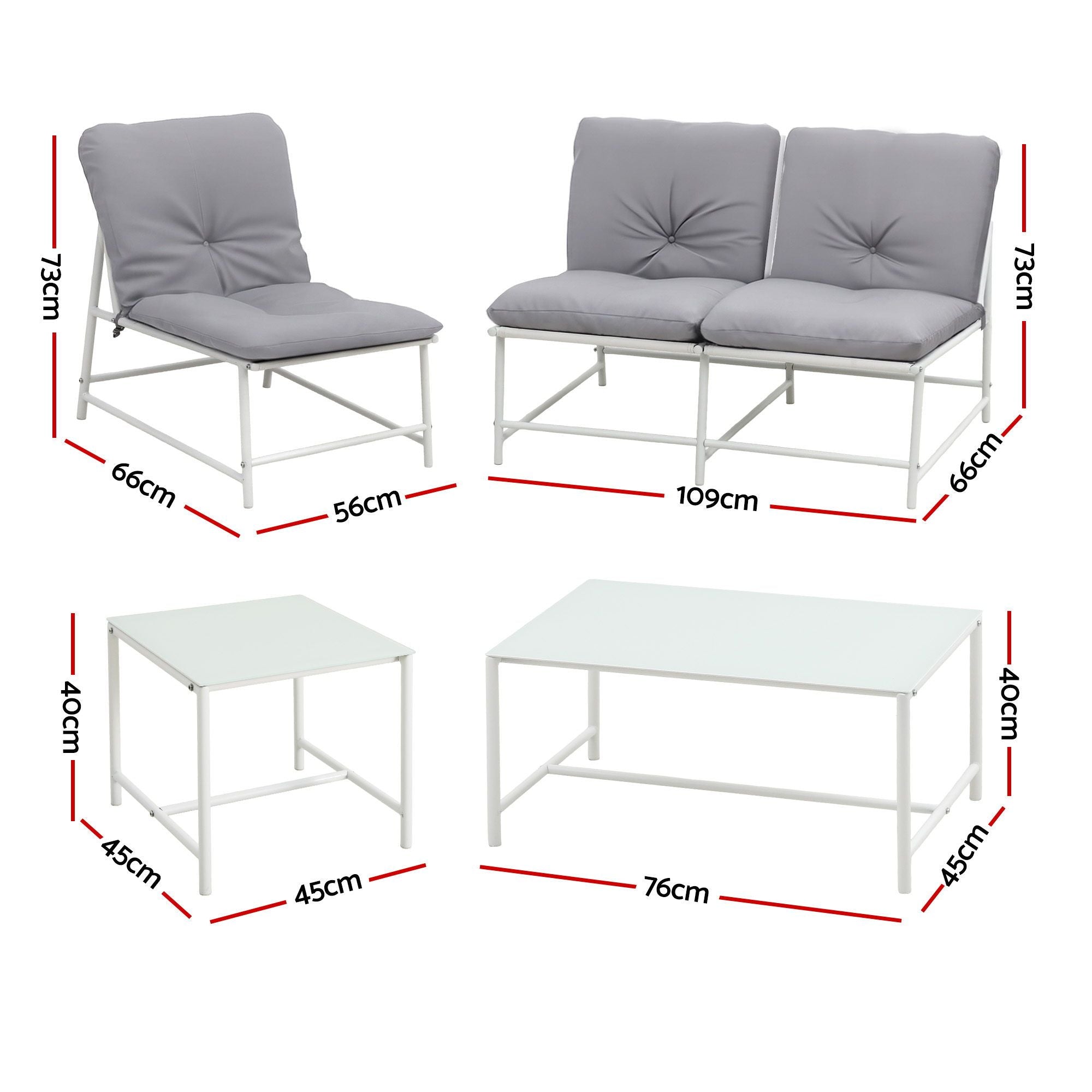 Gardeon 5-Piece Outdoor Sofa Set with Cushions table and Chairs White