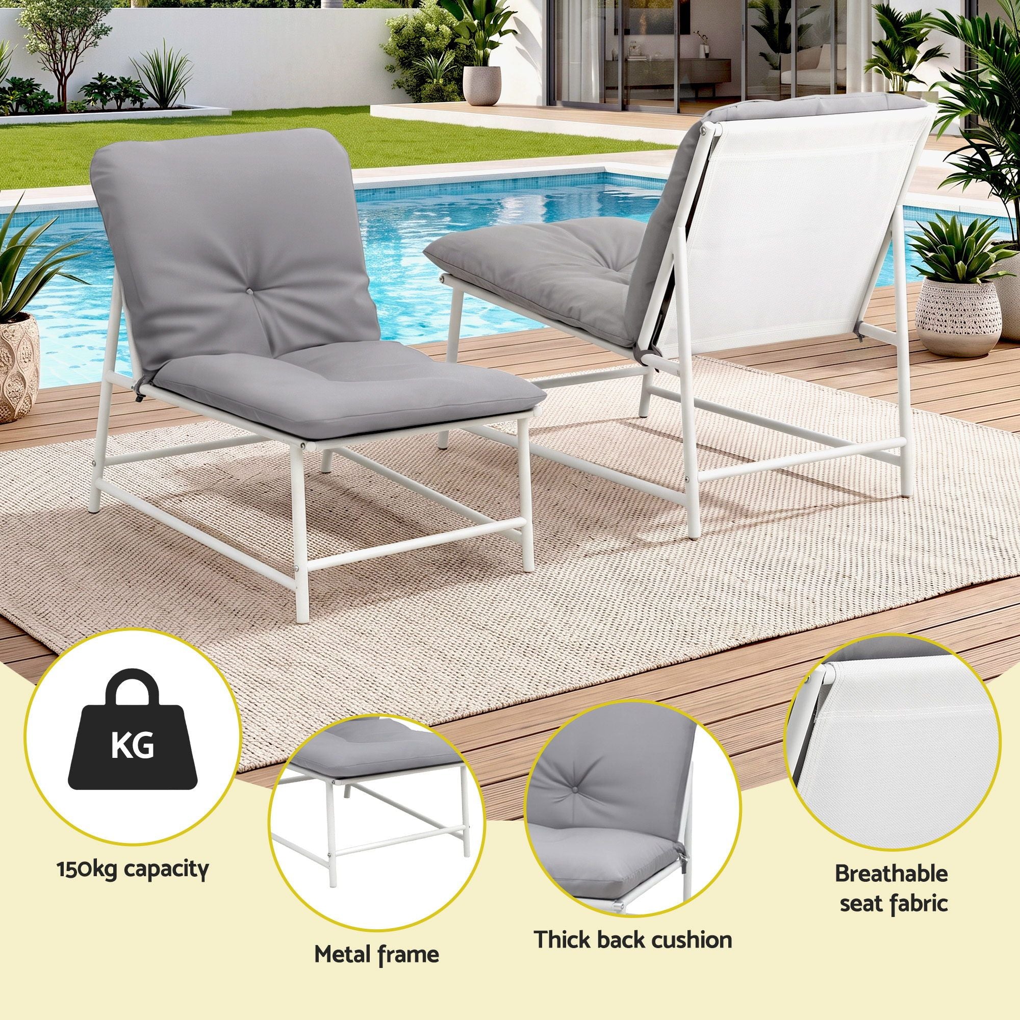 Gardeon 5-Piece Outdoor Sofa Set with Cushions table and Chairs White