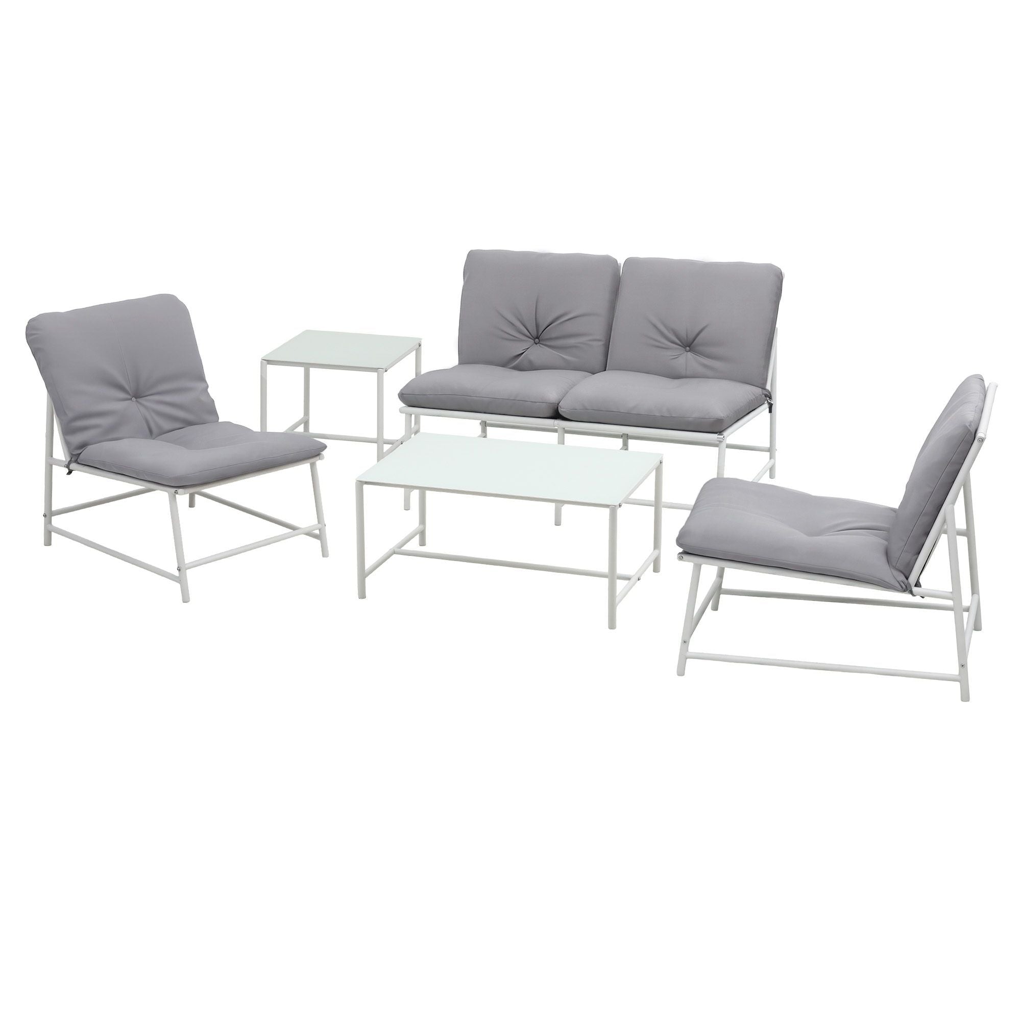 Gardeon 5-Piece Outdoor Sofa Set with Cushions table and Chairs White