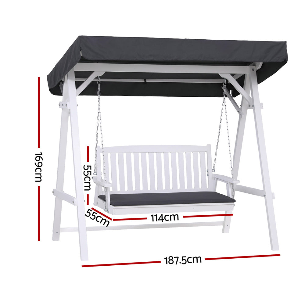 Outdoor Chairs: Gardeon Outdoor Wooden Swing Chair Garden Bench Canopy Cushion 3 Seater White