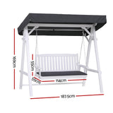 Outdoor Chairs: Gardeon Outdoor Wooden Swing Chair Garden Bench Canopy Cushion 3 Seater White