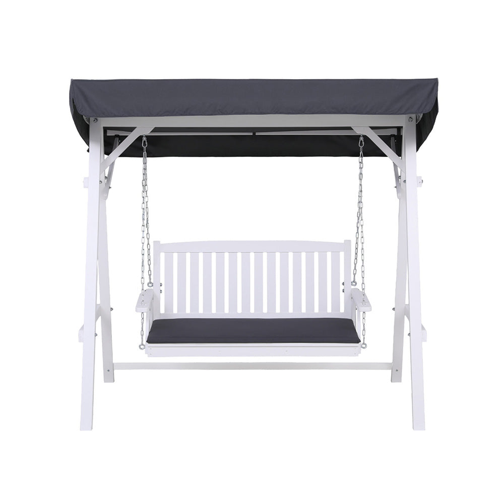 Outdoor Chairs: Gardeon Outdoor Wooden Swing Chair Garden Bench Canopy Cushion 3 Seater White
