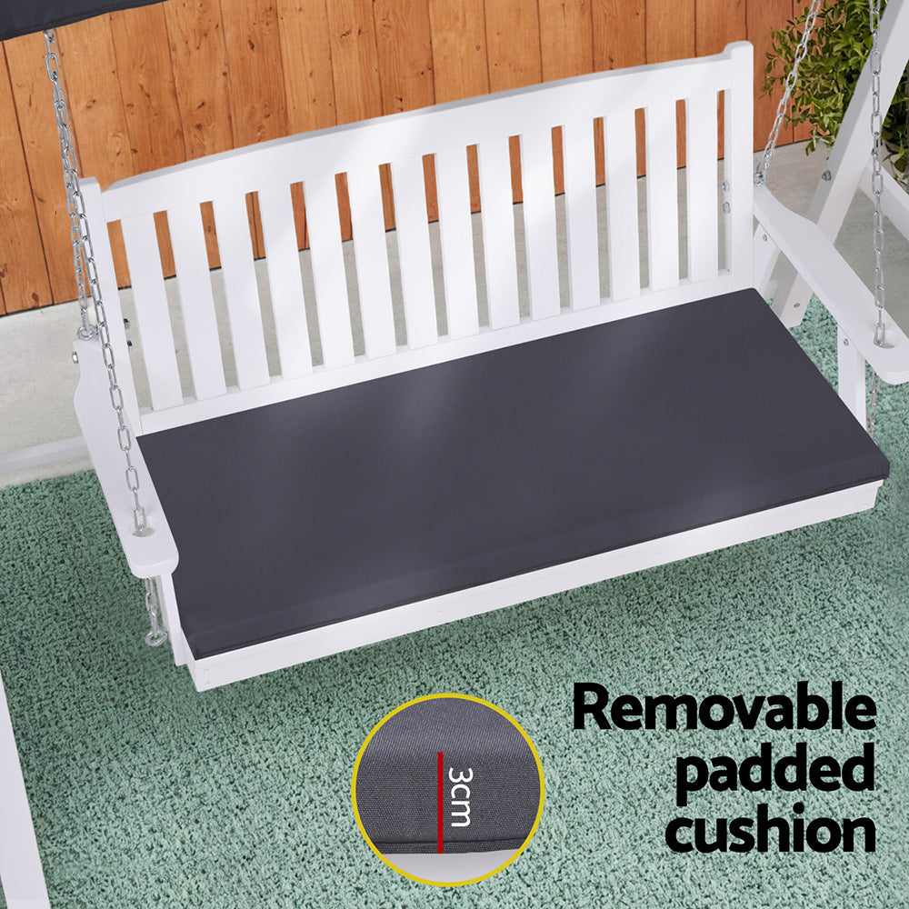 Outdoor Chairs: Gardeon Outdoor Wooden Swing Chair Garden Bench Canopy Cushion 3 Seater White