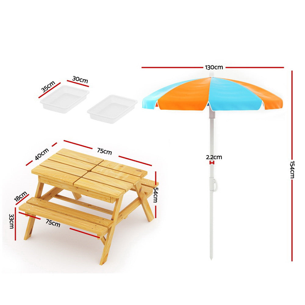 Kid's Tables, Chairs & Seats: Keezi Kids Outdoor Table and Chairs Picnic Bench Umbrella Set Water Sand Pit Box
