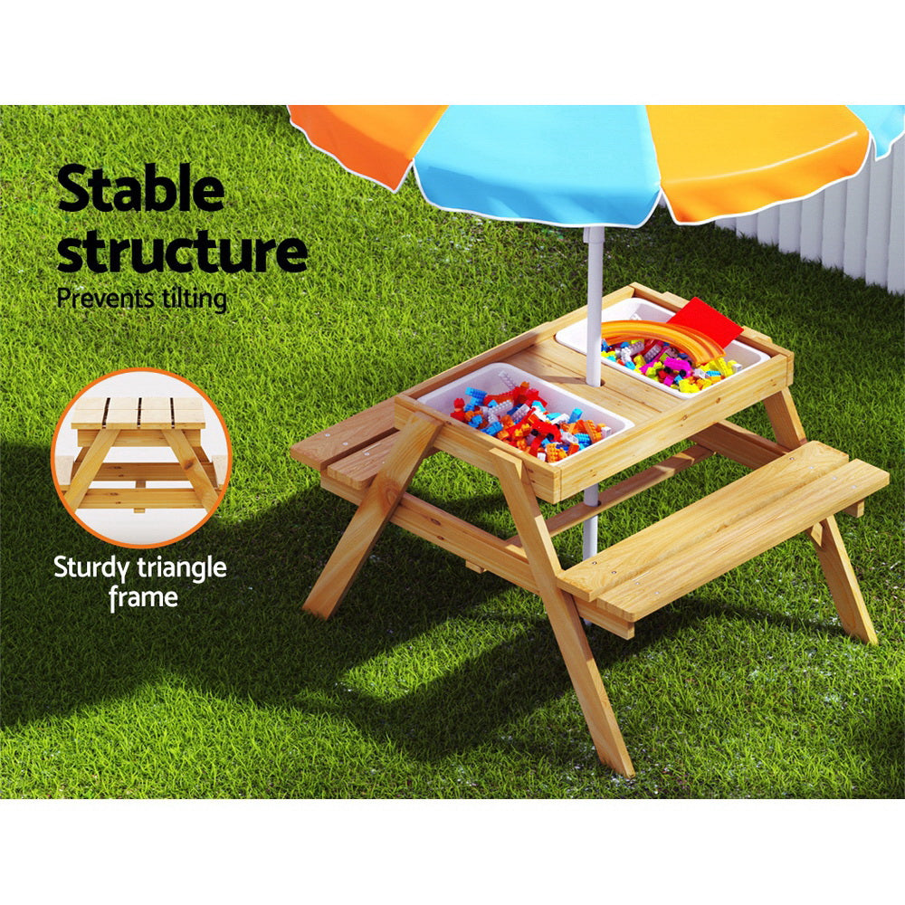 Kid's Tables, Chairs & Seats: Keezi Kids Outdoor Table and Chairs Picnic Bench Umbrella Set Water Sand Pit Box