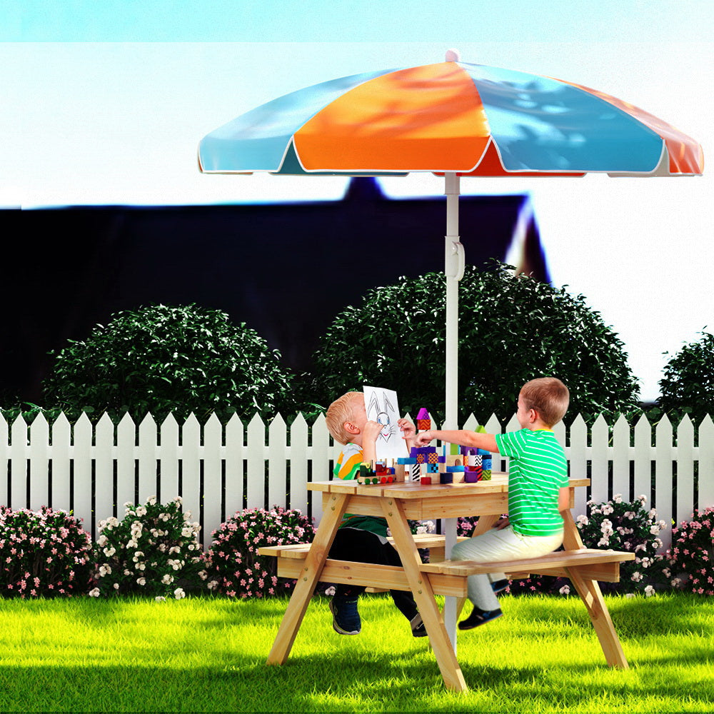 Kid's Tables, Chairs & Seats: Keezi Kids Outdoor Table and Chairs Picnic Bench Umbrella Set Water Sand Pit Box