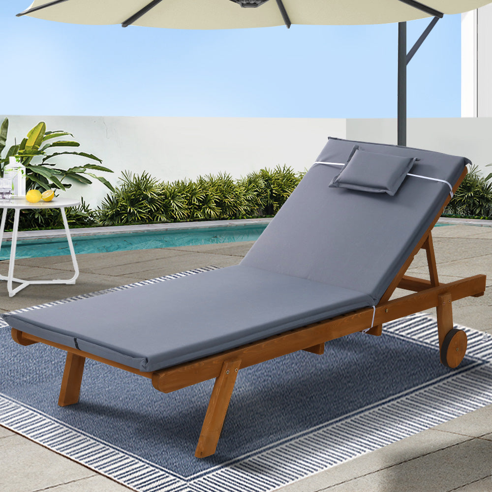 Outdoor Sofas & Lounge Sets: Gardeon Sun Lounge Wooden Lounger Outdoor Furniture Day Bed Wheels Patio Grey
