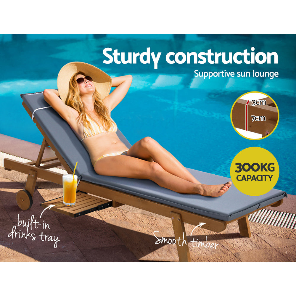 Outdoor Sofas & Lounge Sets: Gardeon Sun Lounge Wooden Lounger Outdoor Furniture Day Bed Wheels Patio Grey