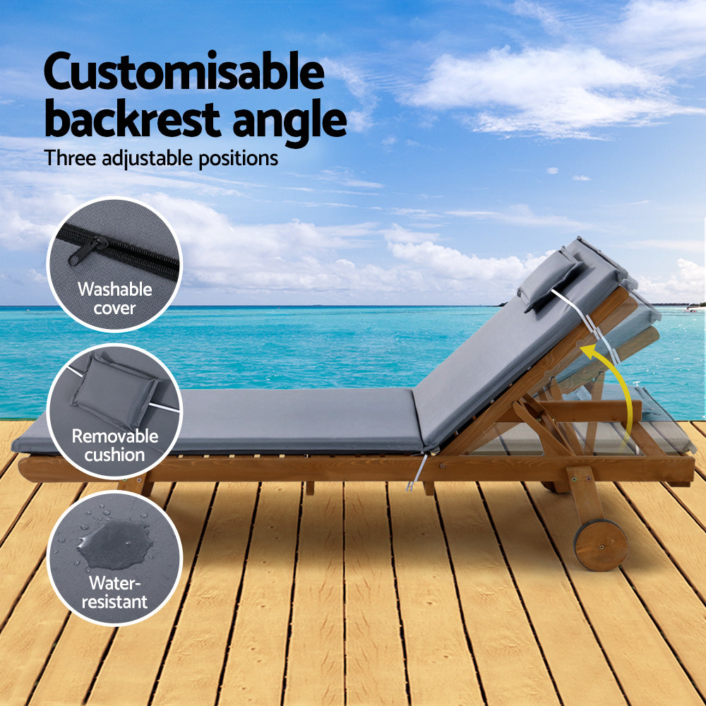 Outdoor Sofas & Lounge Sets: Gardeon Sun Lounge Wooden Lounger Outdoor Furniture Day Bed Wheels Patio Grey