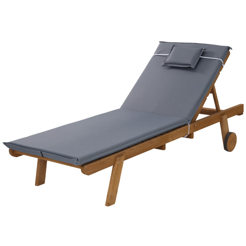 Outdoor Sofas & Lounge Sets: Gardeon Sun Lounge Wooden Lounger Outdoor Furniture Day Bed Wheels Patio Grey