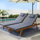 Outdoor Sofas & Lounge Sets: Gardeon 2x Sun Lounge Wooden Lounger Outdoor Furniture Day Bed Wheel Patio Grey