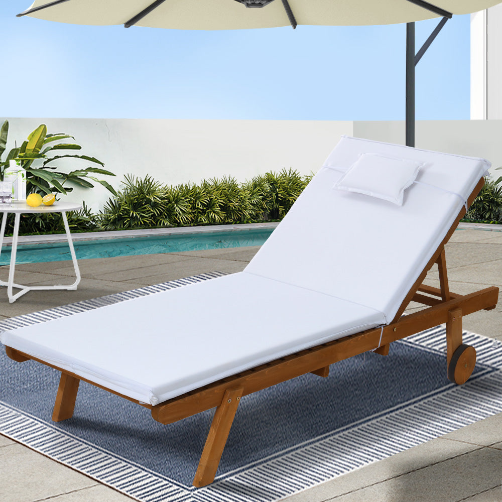 Outdoor Chairs: Gardeon Sun Lounge Wooden Lounger Outdoor Furniture Day Bed Wheels Patio White