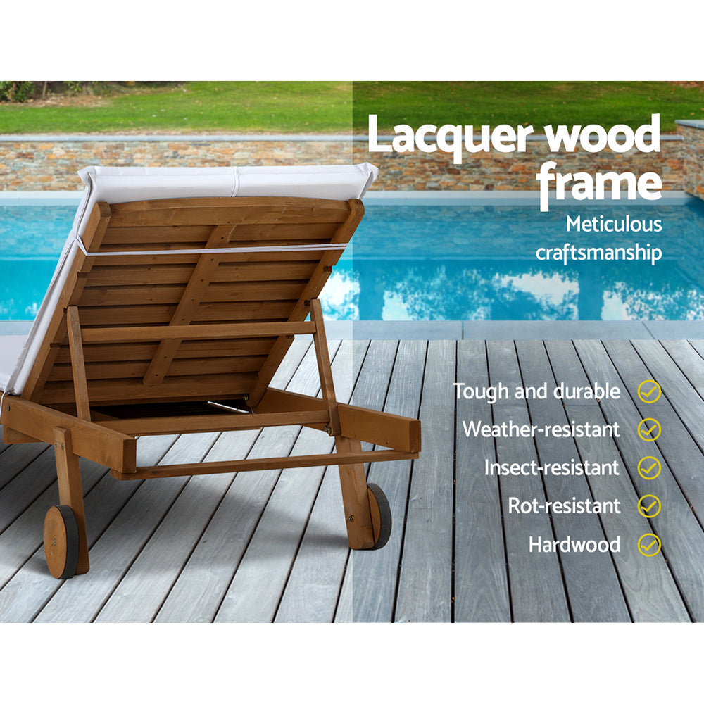 Outdoor Chairs: Gardeon Sun Lounge Wooden Lounger Outdoor Furniture Day Bed Wheels Patio White