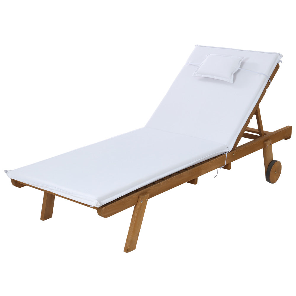 Outdoor Chairs: Gardeon Sun Lounge Wooden Lounger Outdoor Furniture Day Bed Wheels Patio White