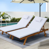 Outdoor Chairs: Gardeon 2x Sun Lounge Wooden Lounger Outdoor Furniture Day Bed Wheel Patio White