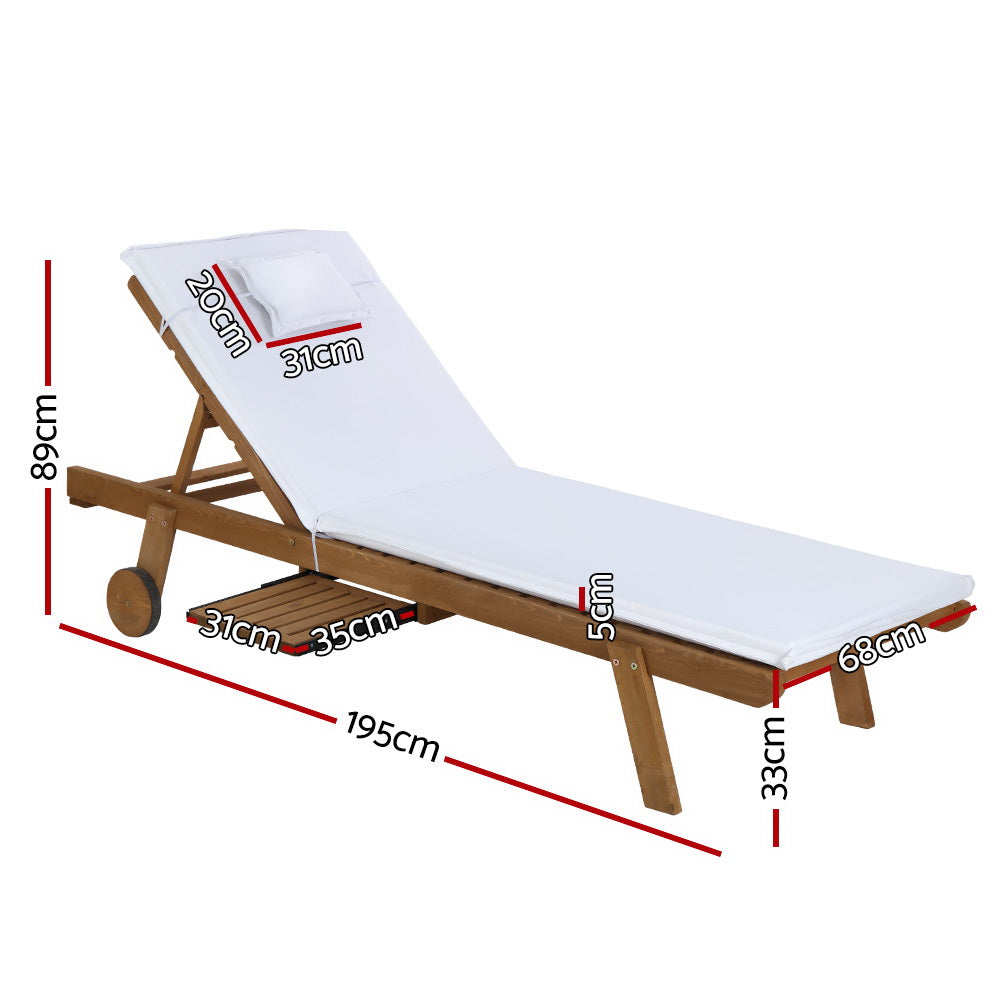 Outdoor Chairs: Gardeon 2x Sun Lounge Wooden Lounger Outdoor Furniture Day Bed Wheel Patio White