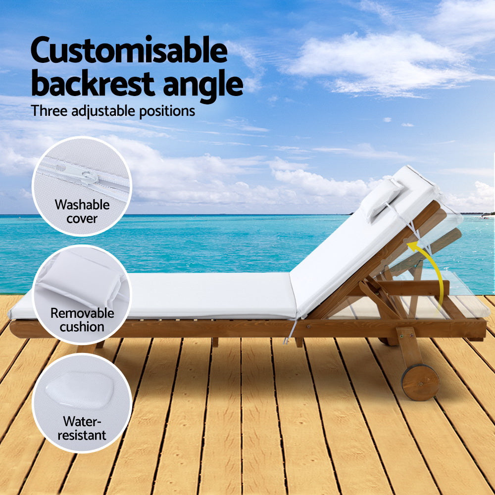 Outdoor Chairs: Gardeon 2x Sun Lounge Wooden Lounger Outdoor Furniture Day Bed Wheel Patio White