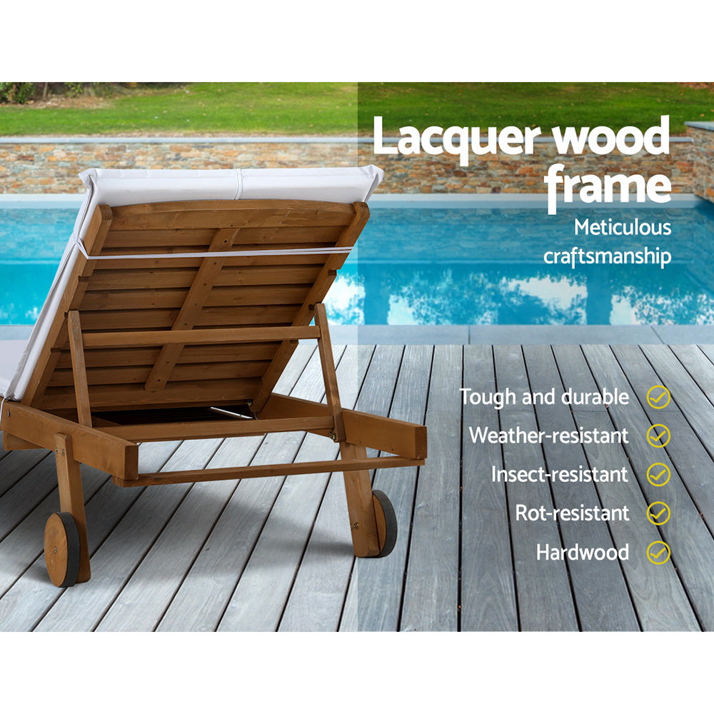 Outdoor Chairs: Gardeon 2x Sun Lounge Wooden Lounger Outdoor Furniture Day Bed Wheel Patio White
