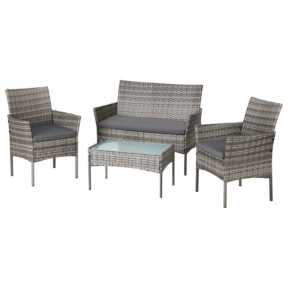 Outdoor Chairs: Gardeon 4 Seater Outdoor Sofa Set Wicker Setting Table Chair Furniture Grey