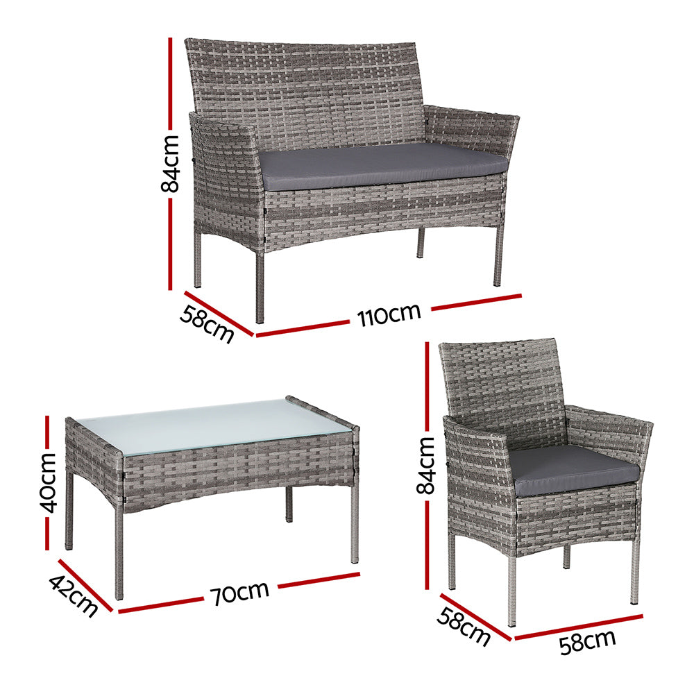Outdoor Chairs: Gardeon 4 Seater Outdoor Sofa Set Wicker Setting Table Chair Furniture Grey