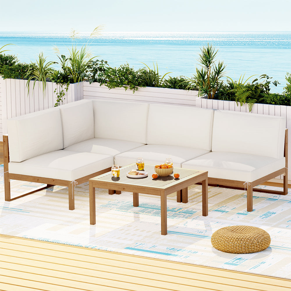 Outdoor Sofas & Lounge Sets: Gardeon 4-Seater Outdoor Sofa Set Wooden Lounge Setting 5PCS