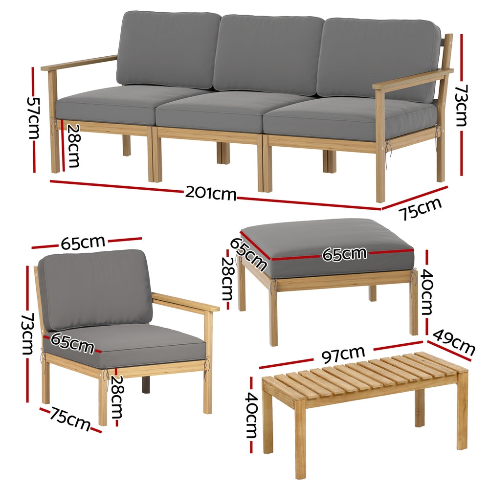 Outdoor Sofas & Lounge Sets: Gardeon 5-Seater Outdoor Sofa Set Wooden Lounge Setting 6PCS