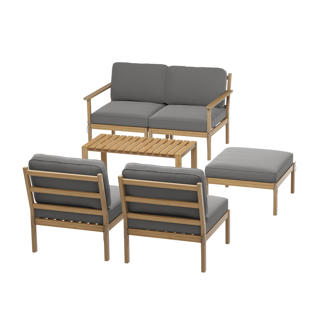 Outdoor Sofas & Lounge Sets: Gardeon 5-Seater Outdoor Sofa Set Wooden Lounge Setting 6PCS
