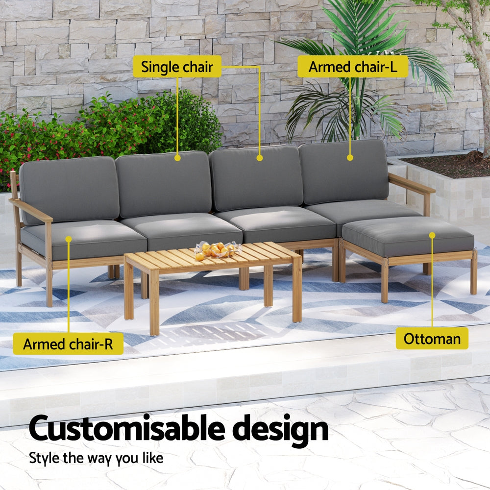 Outdoor Sofas & Lounge Sets: Gardeon 5-Seater Outdoor Sofa Set Wooden Lounge Setting 6PCS